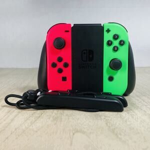 Official Nintendo Switch Joy-Con Controller Pair - Neon Green & Pink With Grip